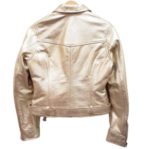 Schott NYC *NEW* Metallic Lightweight Cowhide Gold Leather Jacket - Picture 5 of 14